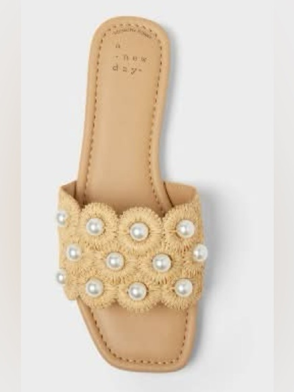 a new day Tan Pearl-Embellished Slide Sandals Size 8
